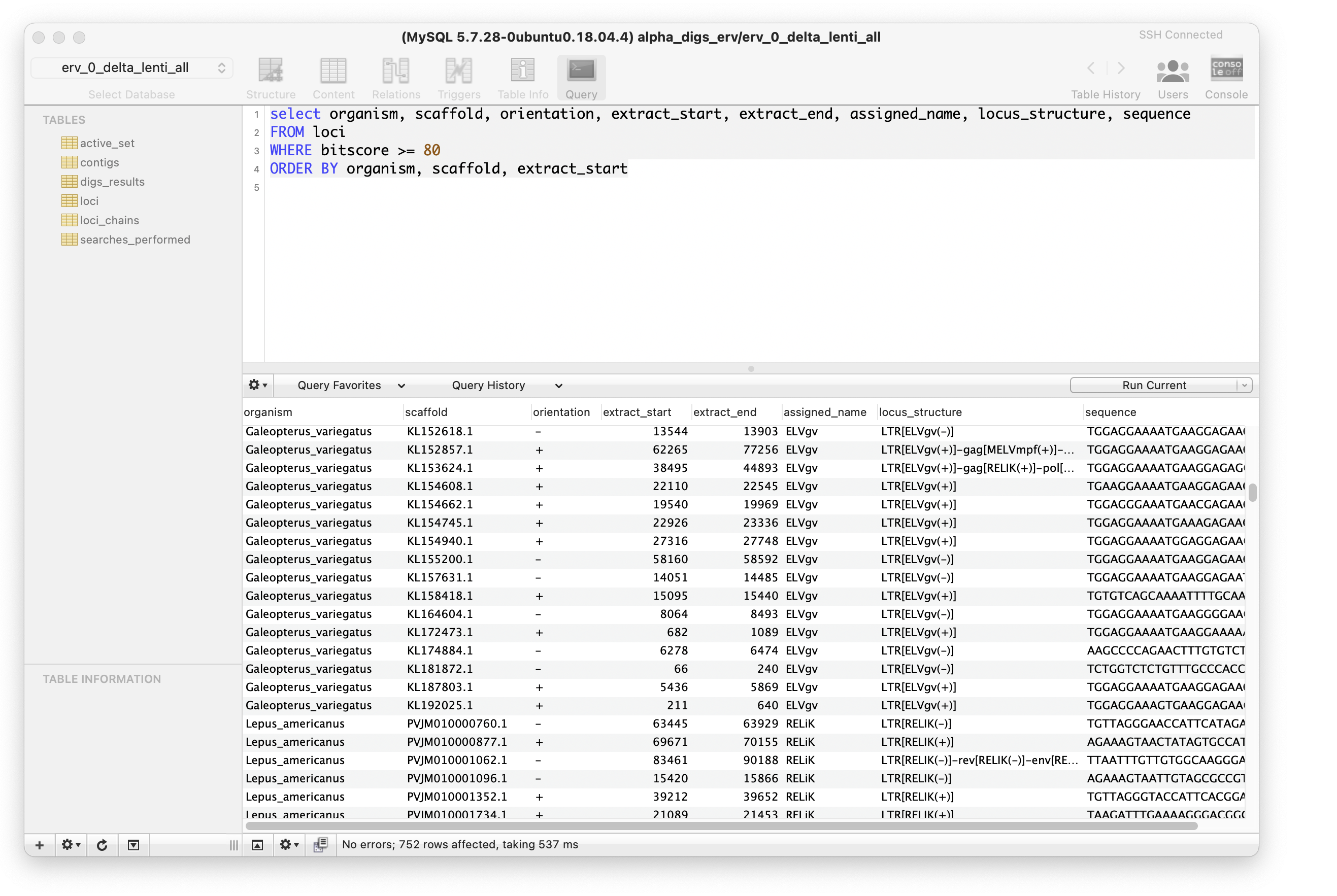 Consolidation - loci table query